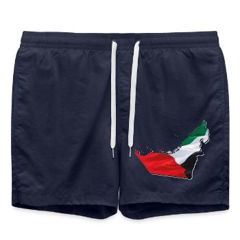 (Émirats arabes unis) Drapeau des Émirats sur la carte des Émirats - Short de bain - bleu marine - Devant - AI Model Male 185 light (185cm)
