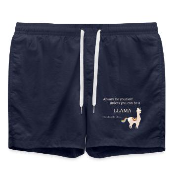 Lama Einhorn mit coolem Spruch - Badeshorts - French Navy - Vorne - AI Model Male 185 light (185cm)
