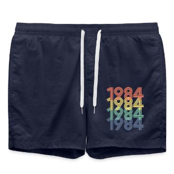 1984, Vintage 40e anniversaire Hommes Femmes 40 ans - Short de bain - bleu marine - Devant - AI Model Male 185 light (185cm)