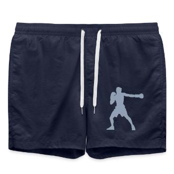 Boxer-Silhouette, Lebendiges Boxsport-Design - Badeshorts - French Navy - Vorne - AI Model Male 185 light (185cm)