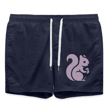 Minimalistische Eichhörnchen Silhouette mit Nuss - Badeshorts - French Navy - Vorne - AI Model Male 185 light (185cm)