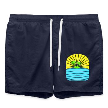 Palme Insel Baum Strand Urlaub Kokosnuss Meer Cool - Badeshorts - French Navy - Vorne - AI Model Male 185 light (185cm)