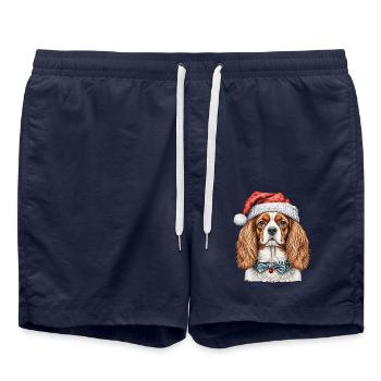 Cavalier King Charles Épagneul Noël - Short de bain - bleu marine - Devant - AI Model Male 185 light (185cm)