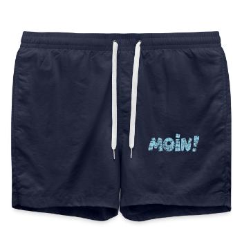 Moin! (Vintage Hell) Guten Morgen Gruß - Badeshorts - French Navy - Vorne - AI Model Male 185 light (185cm)