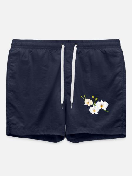 zarte opalisierende weiße Blüten einer Orchidee - Badeshorts - French Navy