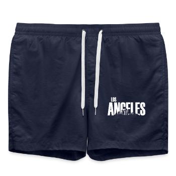 Los Angeles USA Palmen Kalifornien Urlaub Skyline - Badeshorts - French Navy - Vorne - AI Model Male 185 light (185cm)