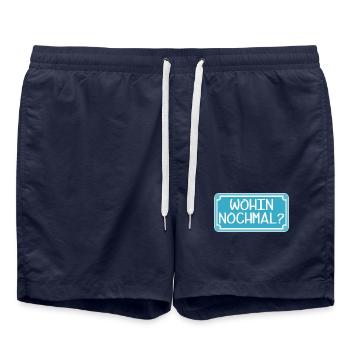 VERWIRRUNG - WOHIN NOCHMAL - STRAßENSCHILD - ORT - Badeshorts - French Navy - Vorne - AI Model Male 185 light (185cm)