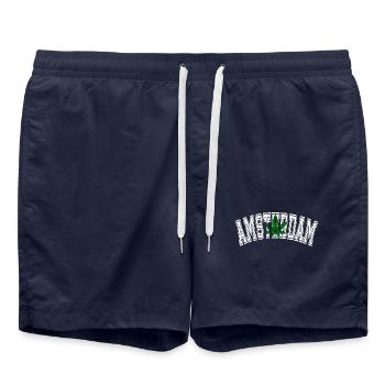 Amsterdam Design mit Cannabisblatt - Badeshorts - French Navy - Vorne - AI Model Male 185 light (185cm)
