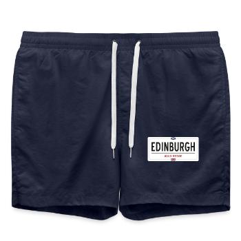 Ortsschild von Edinburgh - Badeshorts - French Navy - Vorne - AI Model Male 185 light (185cm)