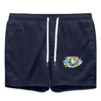 La Terre Entourée De Fleurs, Aquarelle, Esquissé - Short de bain - bleu marine - Devant - AI Model Male 185 light (185cm)