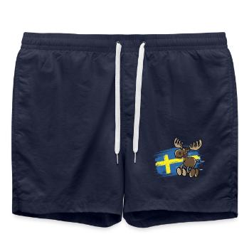 Schweden - Elch - Flagge - Badeshorts - French Navy - Vorne - AI Model Male 185 light (185cm)