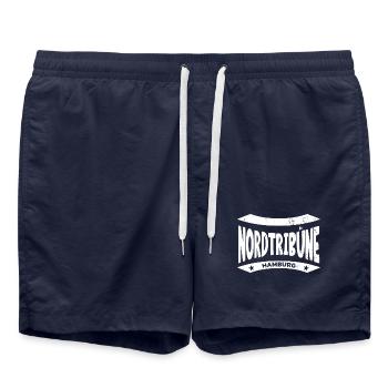 Hamburg Nordtribüne Hoodie – Echtes Fanherz - Badeshorts - French Navy - Vorne - AI Model Male 185 light (185cm)