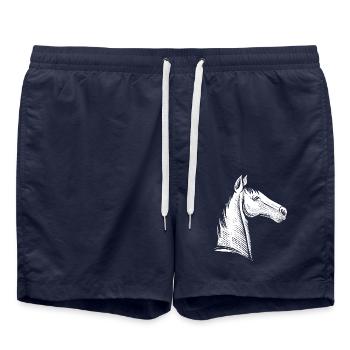 Minimalist Horse Portrait Silhouette - Swim Trunks - french navy - Front - AI Model Male 185 light (185cm)