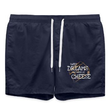 Käseträume: Süße Träume Druck - Badeshorts - French Navy - Vorne - AI Model Male 185 light (185cm)