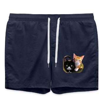 Two cute cats - Swim Trunks - french navy - Front - AI Model Male 185 light (185cm)
