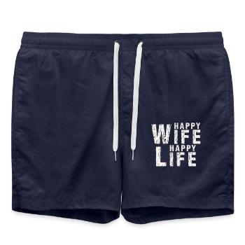 Happy Wife Cadeau Happy Live pour les bons maris - Short de bain - bleu marine - Devant - AI Model Male 185 light (185cm)