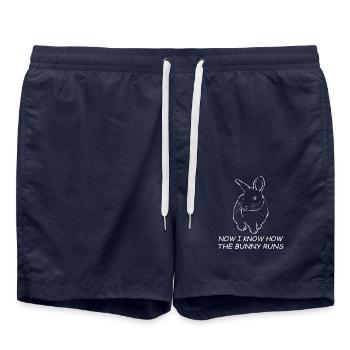 Denglisch Jetzt weiß ich wie der Hase läuft - Badeshorts - French Navy - Vorne - AI Model Male 185 light (185cm)