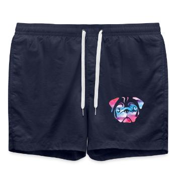 Mops Design T-Shirt geometrisch farbig Mopskopf - Badeshorts - French Navy - Vorne - AI Model Male 185 light (185cm)