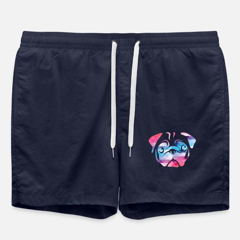 Mops Design T-Shirt geometrisch farbig Mopskopf - Badeshorts - French Navy