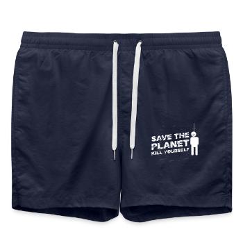 Save The Planet Kill Yourself TShirt Hangman - Badeshorts - French Navy - Vorne - AI Model Male 185 light (185cm)