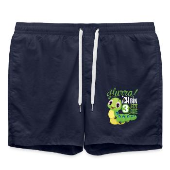 Geburtstag Jungen 3 jahre Raupe - Badeshorts - French Navy - Vorne - AI Model Male 185 light (185cm)