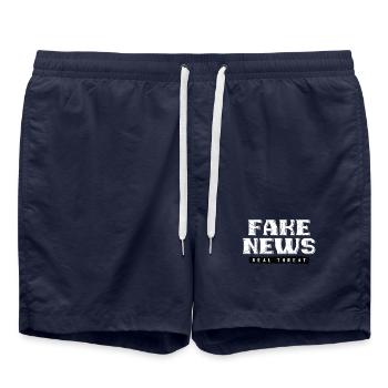 Fake news real threat Falsche Nachrichten Gefahr - Badeshorts - French Navy - Vorne - AI Model Male 185 light (185cm)