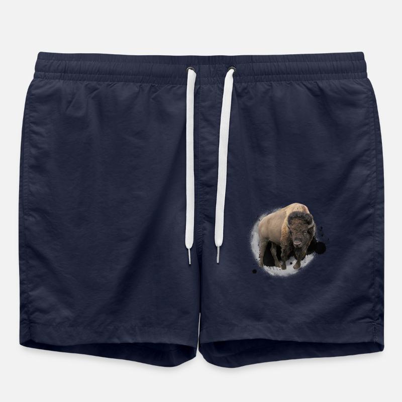 Bison Büffel Rind Design Illustration Geschenk - Badeshorts - French Navy