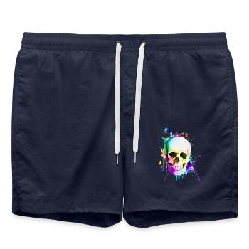 Watercolor skull skeleton skull gift - Swim Trunks - french navy - Front - AI Model Male 185 light (185cm)