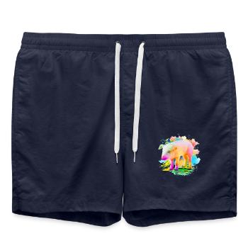 Piglet Pig Watercolor Colorful Gift - Swim Trunks - french navy - Front - AI Model Male 185 light (185cm)
