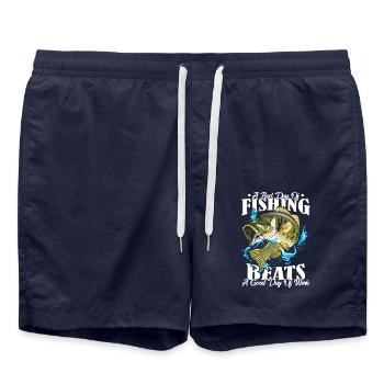 Lustige Sprüche Angler Arbeit Workaholic Geschenk - Badeshorts - French Navy - Vorne - AI Model Male 185 light (185cm)