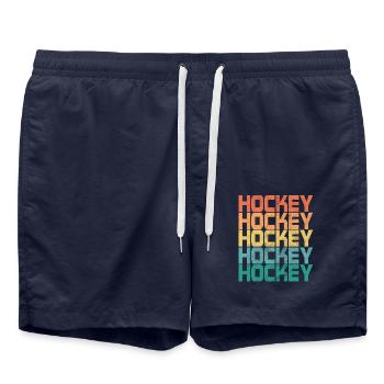 Hockey Retro Field Hockey Sport Puck Goalie Gift - Swim Trunks - french navy - Front - AI Model Male 185 light (185cm)