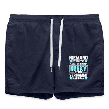 Husky Hunde Schlittenhund Wolf Siberian Geschenk - Badeshorts - French Navy - Vorne - AI Model Male 185 light (185cm)