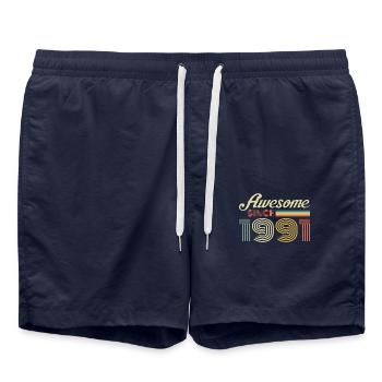 Vintage 1991 Geburtstag Retro Jahrgang Geschenk - Badeshorts - French Navy - Vorne - AI Model Male 185 light (185cm)