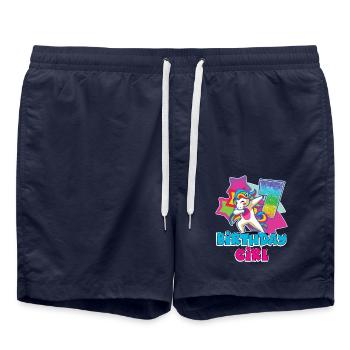 7ème cadeau d'anniversaire pour filles, licorne, 7 ans - Short de bain - bleu marine - Devant - AI Model Male 185 light (185cm)