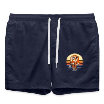 Fox Forest Animal Gift Retro - Swim Trunks - french navy - Front - AI Model Male 185 light (185cm)