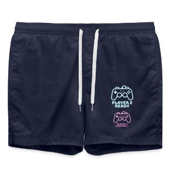 Player 2 3 invite naissance Baby Gamer cadeau - Short de bain - bleu marine - Devant - AI Model Male 185 light (185cm)