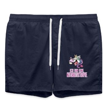 Lustiger Spruch Einhorn Katastrophe - Badeshorts - French Navy - Vorne - AI Model Male 185 light (185cm)