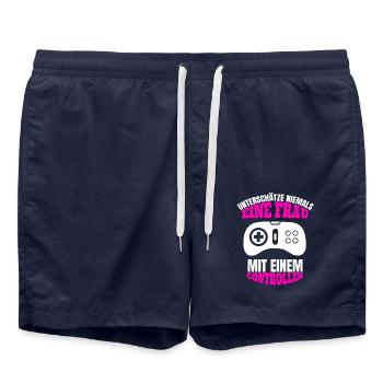 Gaming Frau Zocken Geschenk Zocker Mädchen Gamer - Badeshorts - French Navy - Vorne - AI Model Male 185 light (185cm)