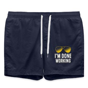Pensioner saying - Swim Trunks - french navy - Front - AI Model Male 185 light (185cm)
