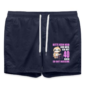 40. Geburtstag 40 Jahre Faultier Faultiere - Badeshorts - French Navy - Vorne - AI Model Male 185 light (185cm)