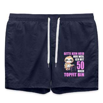 50. Geburtstag 50 Jahre Faultier Faultiere - Badeshorts - French Navy - Vorne - AI Model Male 185 light (185cm)