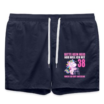 Bitte kein Neid 38 Jahre Einhorn 38. Geburtstag - Badeshorts - French Navy - Vorne - AI Model Male 185 light (185cm)