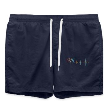Heartbeat Retro Birthday Vintage 1974 Vintage - Swim Trunks - french navy - Front - AI Model Male 185 light (185cm)