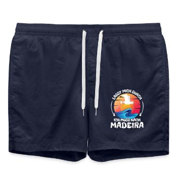 Lasst mich durch nach Madeira Möwe Sonne Strand - Badeshorts - French Navy - Vorne - AI Model Male 185 light (185cm)