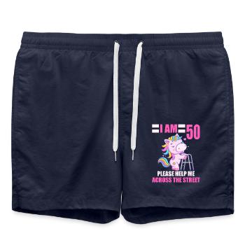 50 bitte helfen Sie mir über Straße 50. Geburtstag - Badeshorts - French Navy - Vorne - AI Model Male 185 light (185cm)