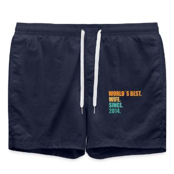 Beste Ehefrau seit 2014 7. Hochzeitstag - Badeshorts - French Navy - Vorne - AI Model Male 185 light (185cm)