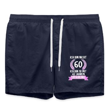 60 Jahre alt 60 Jährige 60 Jähriger 60. Geburtstag - Badeshorts - French Navy - Vorne - AI Model Male 185 light (185cm)