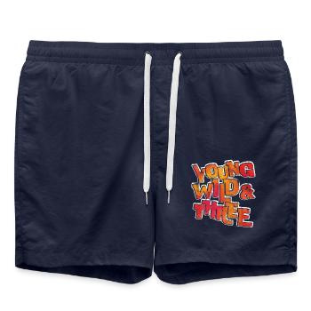 Young Wild Three 3 Geburtstag 4 - Badeshorts - French Navy - Vorne - AI Model Male 185 light (185cm)