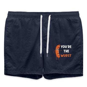 Saucisse jeu de mots drôle - Short de bain - bleu marine - Devant - AI Model Male 185 light (185cm)
