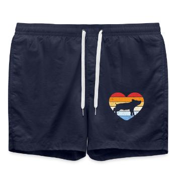 Retro heart piglet pig - Swim Trunks - french navy - Front - AI Model Male 185 light (185cm)